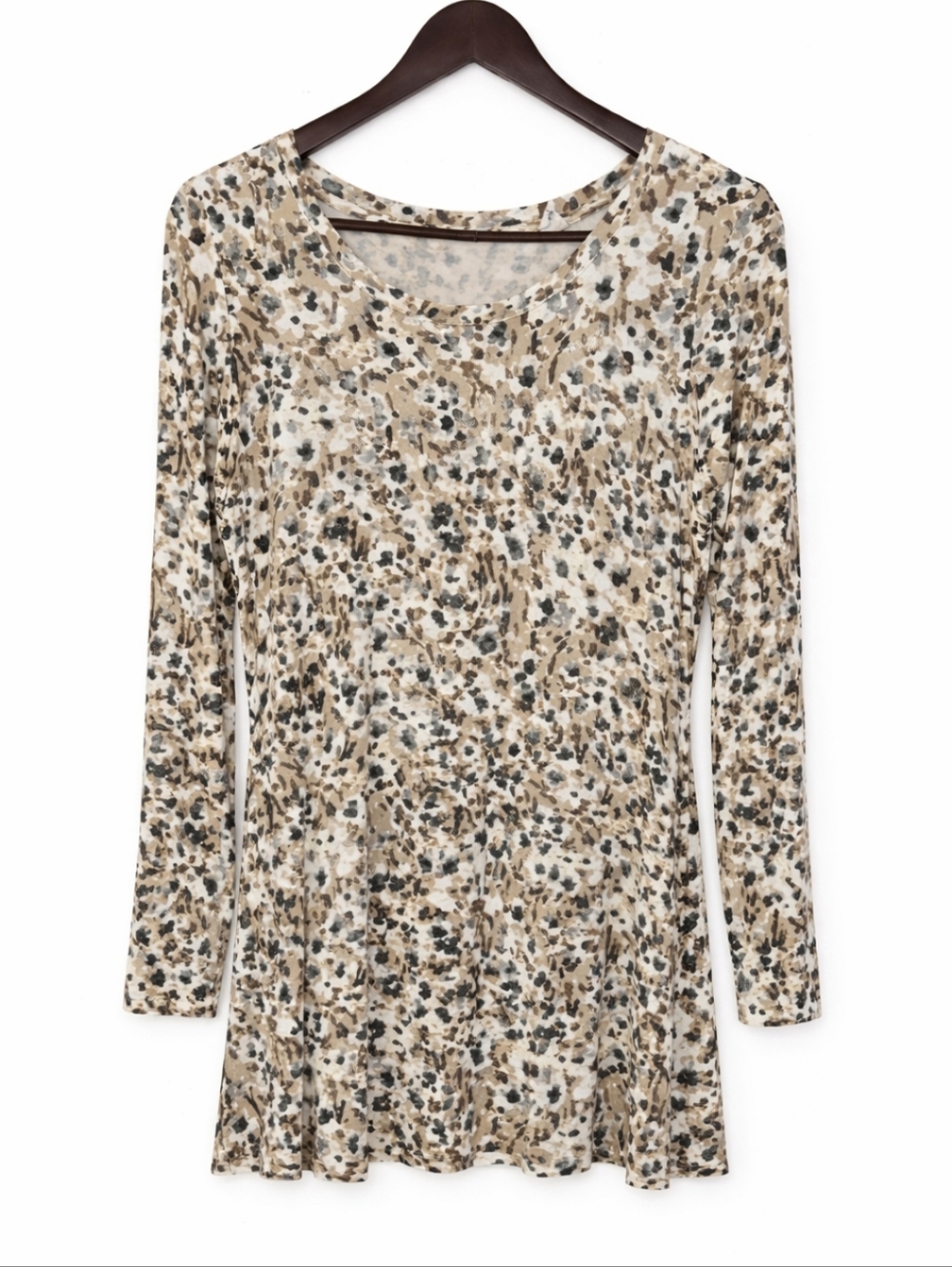 Isaac Mizrahi Leopard Print Long Sleeve Split Side Tunic Top Sz Small